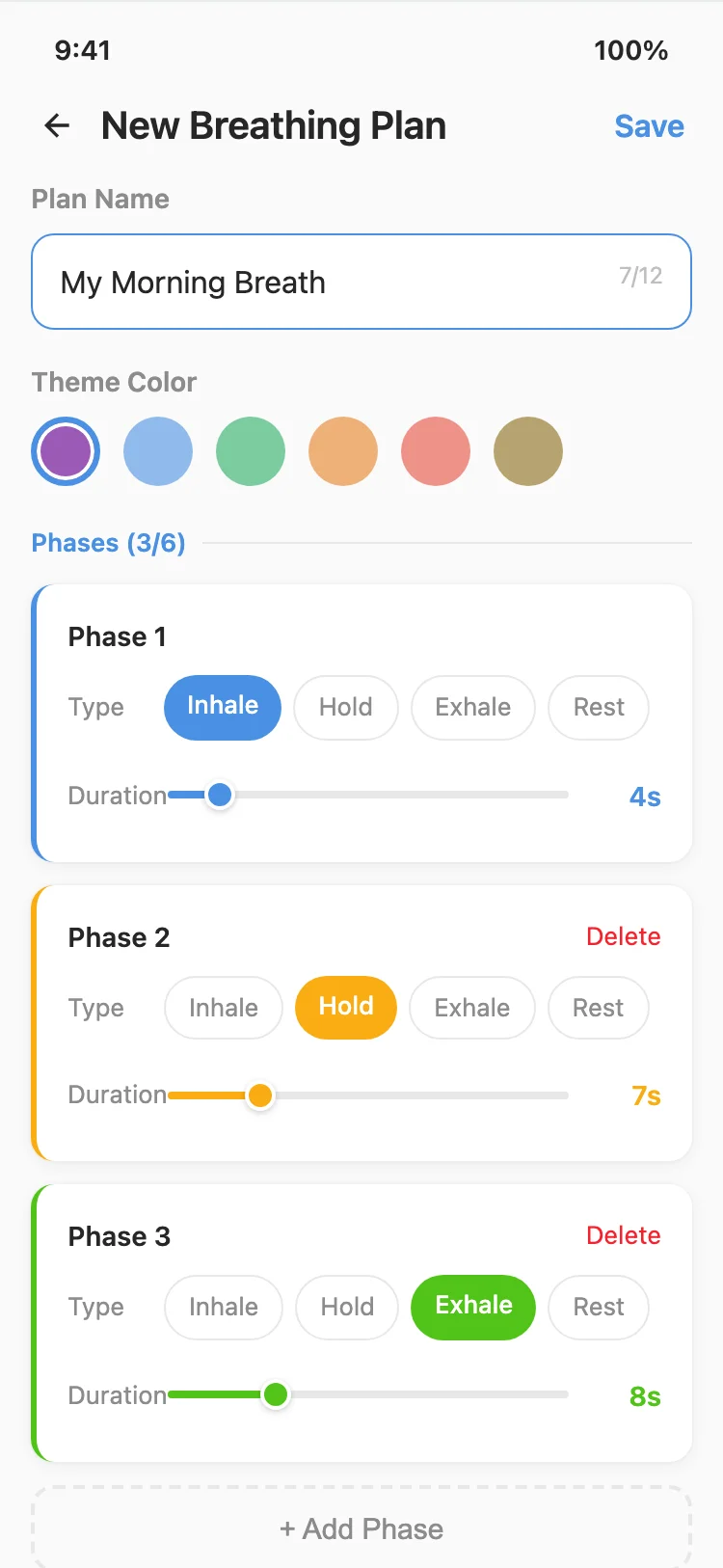 Custom breathing plan editor